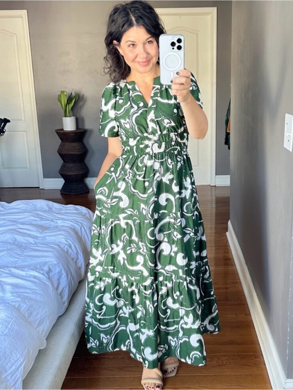 Anthropologie Somerset Green and White Printed Tiered Maxi Dress NWT - Picture 2 of 7